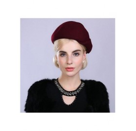 Berets Women's Autumn and Winter Bow Wool Beret Coffe - Wine Red - C112MCI073T $30.14