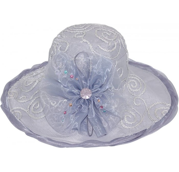 Sun Hats Women's Summer Sun Hat - Elegant Floppy Dress Hat - Swirl Flower - Gray - C011LDZXC5N $48.17