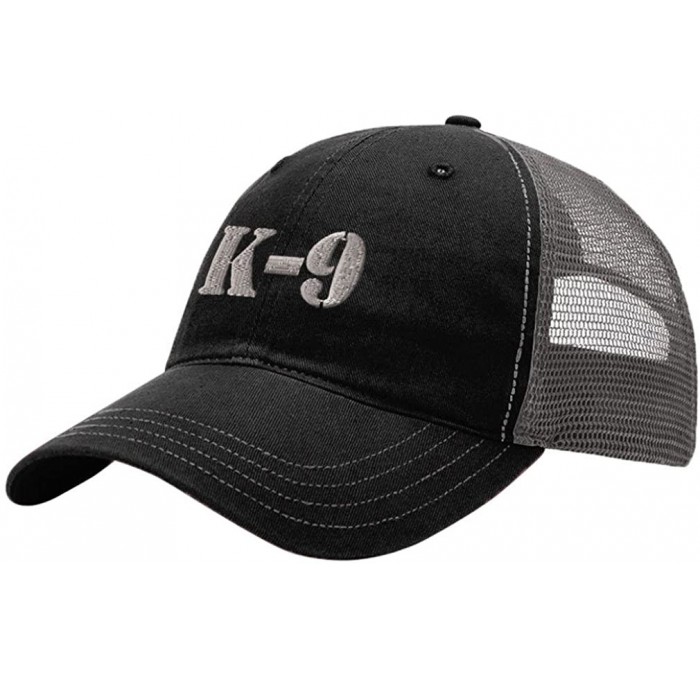 Baseball Caps K-9 Silver Logo Embroidery Design Richardson Cotton Front and Mesh Back Cap Black/Charcoal - CQ1879C3009 $21.12