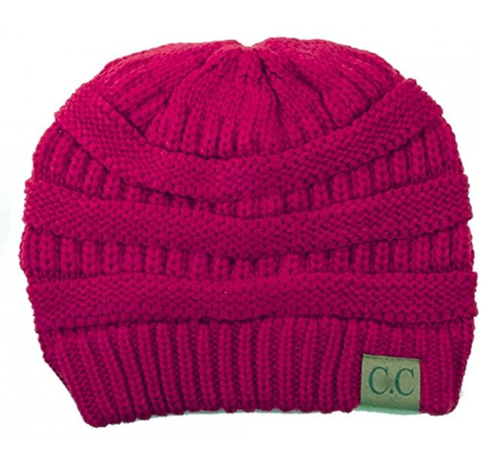Skullies & Beanies Trendy Warm Chunky Soft Stretch Cable Knit Beanie Skull Cap - Hot Pink - CP126QDGCFN $19.08