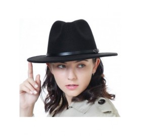 Fedoras Men & Women Classic Wide Brim Fedora Hat with Belt Buckle Wool Felt Panama Fedora M/L - A-black - CT18A5UI87M $13.46