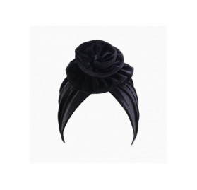 Skullies & Beanies New Women's Velvet Flower Turban Headband Beanie Pre-Tied Bonnet Chemo Cap Hair Loss Hat Warm for Winter -...