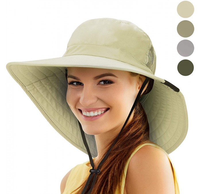 Sun Hats Sun Hat Wide Brim Fishing Boonie Cap Safari Hat for Women Hiking - Tan - CV180HYLNTS $16.21