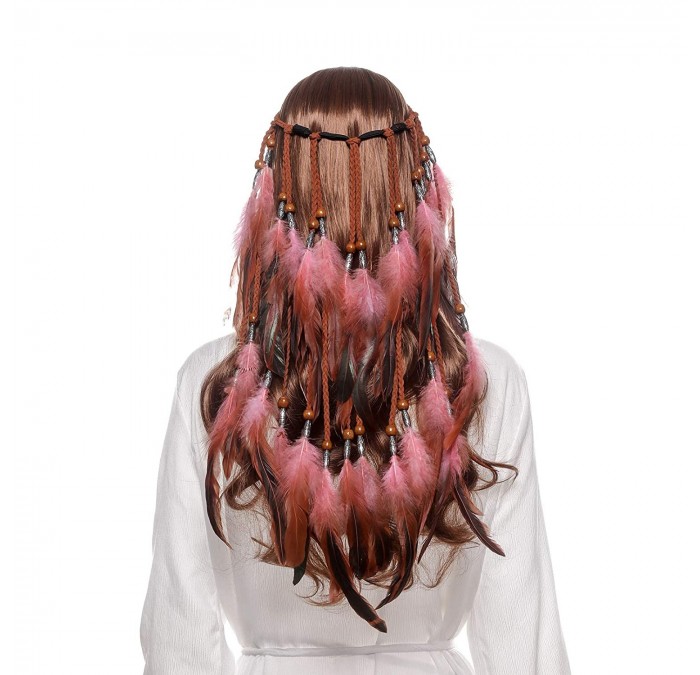 Headbands Boho Headdress Feather Headband Accessories - Pink - C618X4U0K5H $22.98