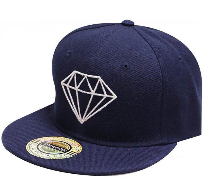 Baseball Caps Solid Diamond Snapback Cap - Navy - C011Y7E79E7 $26.29