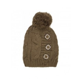 Skullies & Beanies Women Winter Faux Fur Pom Beanie Hat w/Warm Fleece Lined Thick Skull Ski Cap - Button Style - Brown - C718...