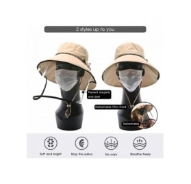 Sun Hats Womens UPF50+ Linen/Cotton Summer Sunhat Bucket Packable Hats w/Chin Cord - 69046_khaki(with Face Shield) - C6197QCE...