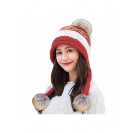 Skullies & Beanies Women Fleece Lined Winter Beanie Hat Ski Cap Ear Flaps Peruvian Dual Layered Pompoms - B07-lut010-tiexiu -...