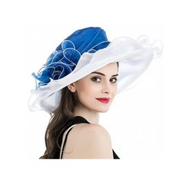 Sun Hats Women's Derby Hat Ruffle Brim Floral Aside Patchwork Organza Wide Brim Hat - White Top and Black - CU18NLTZ6R6 $37.69