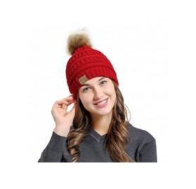 Skullies & Beanies Women Casual Knit Hats Beanie Hat Large Pom Ladies Winter Warm Cap - Wine Red - CV18ADNAK5D $8.42