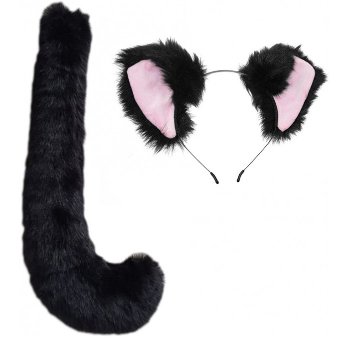 Headbands Party Cosplay Costume Fox Ears Faux Fur Hair Hoop Headband + Tail Set - A11 Black - CM186AS3O79 $23.38