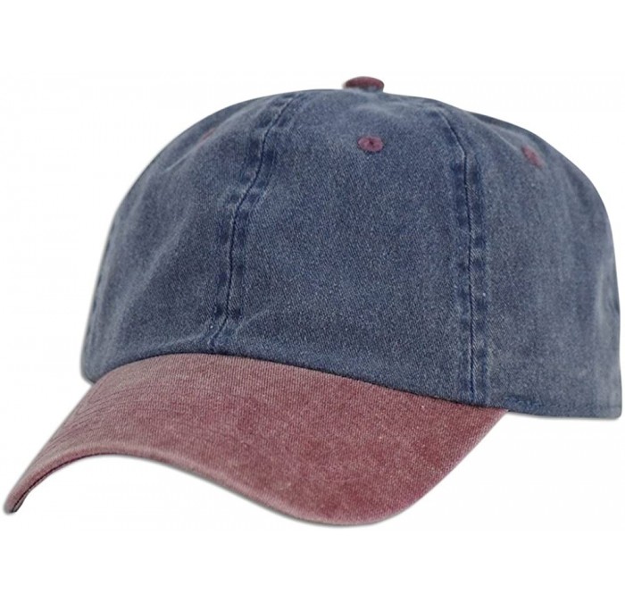 Baseball Caps Dad Hat Pigment Dyed Two Tone Plain Cotton Polo Style Retro Curved Baseball Cap 1200 - Blue / Burgundy - CX17WY...
