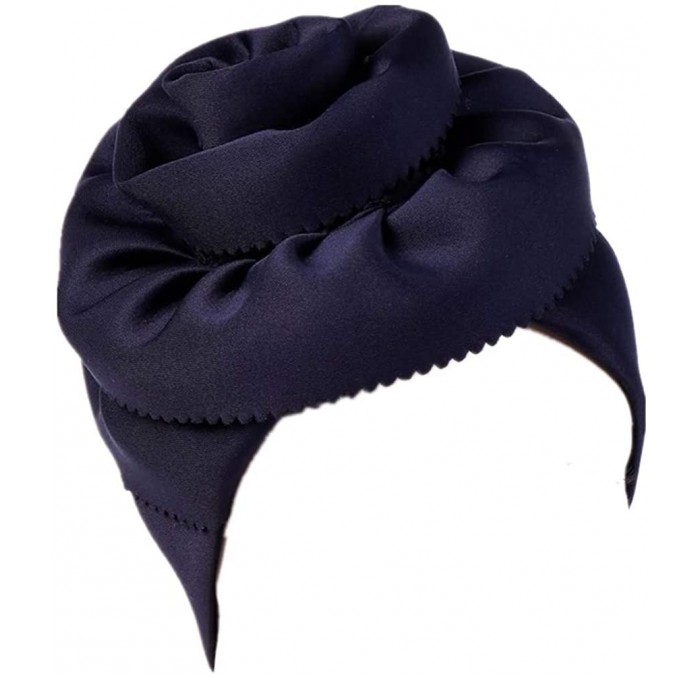 Skullies & Beanies Women Big Flower Silk Cotton Turban Beanies Headwear Satin Bonnet Head Wrap Chemo Hair Loss Cap Hat - Navy...