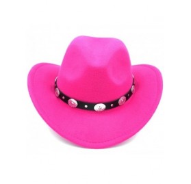 Cowboy Hats Womem Men Wool Blend Western Cowboy Hat Wide Brim Cowgirl Jazz Cap Leather Band - Rose Red - C8186I0SIWQ $10.78
