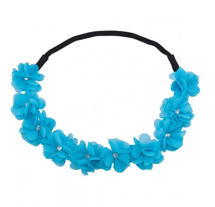 Headbands Blue Floral Flower Crystal Stretch Headband Head Band - Blue - CV125UXWR77 $19.64