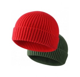 Skullies & Beanies 2PCS Swag Wool Knit Cuff Short Fisherman Beanie for Men Women- Winter Warm Hats - Set L(red+army Green) - ...