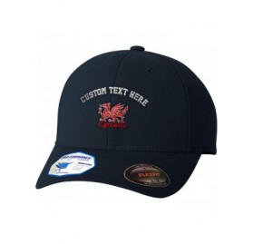 Baseball Caps Custom Flexfit Hats for Men & Women Cymru Welsh Dragon Embroidery Polyester - Dark Navy Personalized Text Here ...