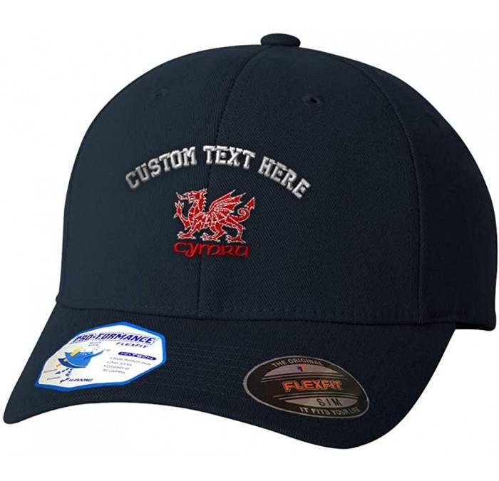Baseball Caps Custom Flexfit Hats for Men & Women Cymru Welsh Dragon Embroidery Polyester - Dark Navy Personalized Text Here ...