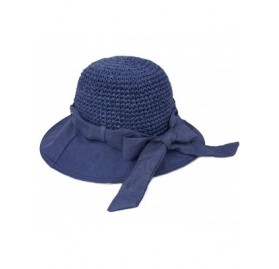 Sun Hats Women's Summer Sun Hat - Stylish Crochet Wide Brim Straw Hat - Navy Blue - CN11ZR0WW29 $25.60