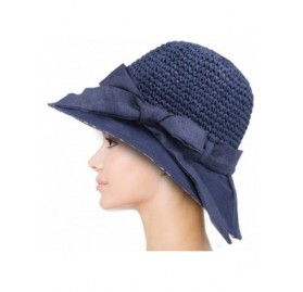 Sun Hats Women's Summer Sun Hat - Stylish Crochet Wide Brim Straw Hat - Navy Blue - CN11ZR0WW29 $25.60