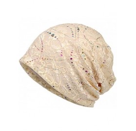 Skullies & Beanies Womens Cotton Beanie Lace Turban Soft Sleep Cap Chemo Hats Fashion Slouchy Hat - Beige - C51887SMN5X $10.11
