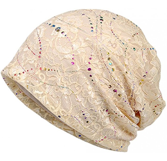 Skullies & Beanies Womens Cotton Beanie Lace Turban Soft Sleep Cap Chemo Hats Fashion Slouchy Hat - Beige - C51887SMN5X $20.49