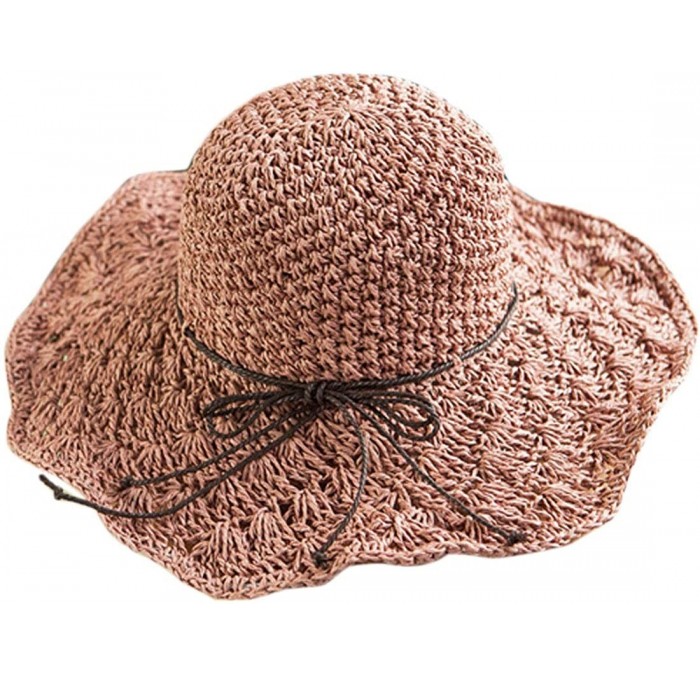 Sun Hats Women's Wide Brim Floppy Summer Sun Hat UPF 50+ Beach Staw Hat - 2 Dark Pink - C4199ZKE9NX $20.01