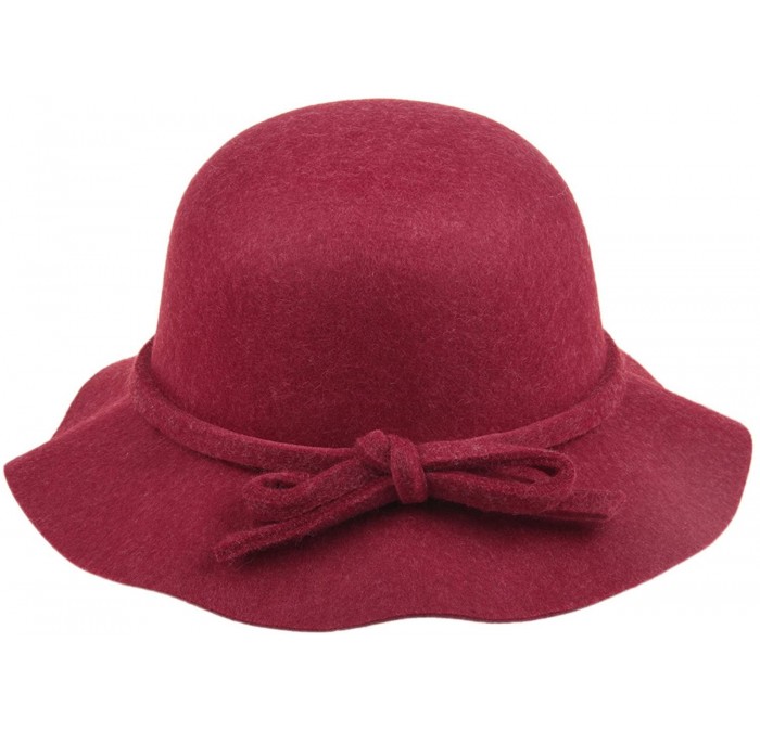 Bucket Hats Women's Wool Bucket Hat with Bow Cloche Flapper Tea Party Derby Church - Wine Red - CI186YI4LGN $13.05