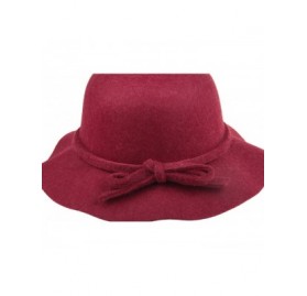 Bucket Hats Women's Wool Bucket Hat with Bow Cloche Flapper Tea Party Derby Church - Wine Red - CI186YI4LGN $13.05
