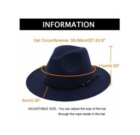 Women Belt Buckle Fedora Hat - Navy-blue - C9182ZUDAX4