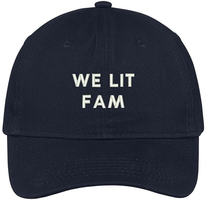 Baseball Caps We LIT Fam Embroidered Brushed Cotton Adjustable Cap Dad Hat - Navy - CZ12MS0F1DH $37.60