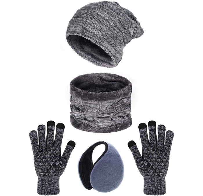 Skullies & Beanies 5 Pieces Winter Ski Warm Set Winter Knit Hat Neck Warmer Winter Knitted Gloves and Ear Warmer - Gray - CC1...