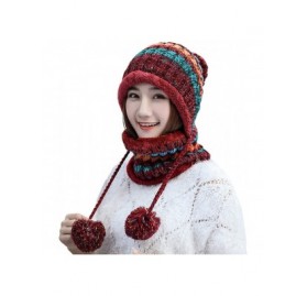 Skullies & Beanies 2 Pcs Knitted Hat Scarf Set for Women Winter Warm Fleece Lined Beanie Hat Earflap Ski Hat with Pompom - Re...