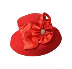 Fedoras Women Wool Felt Plume Church Dress Winter Hat - Drown Brim-red - CN18L5G6X87 $31.48