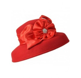 Fedoras Women Wool Felt Plume Church Dress Winter Hat - Drown Brim-red - CN18L5G6X87 $31.48