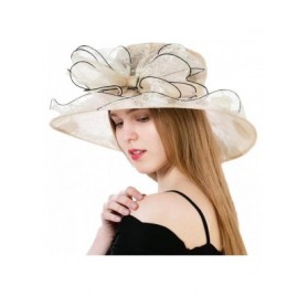 Sun Hats Women's Polka Dot Kentucky Derby Hats Church Hat Tea Party Wedding Organza Hats - Khaki - C417Z6W7RIE $27.87