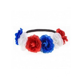 Headbands Rose Flower Headband Floral Crown Mexican Hair Wreath (Red White Blue) - Red White Blue - CB1862R3XOS $10.95