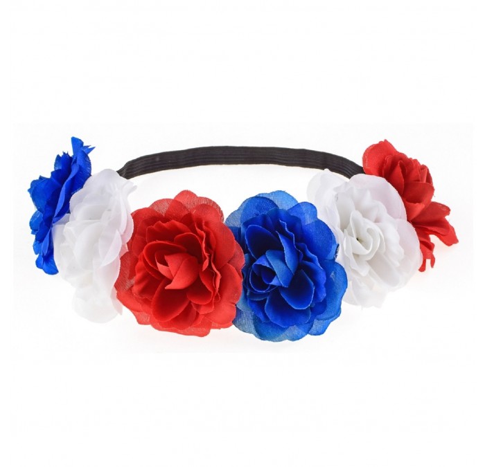Headbands Rose Flower Headband Floral Crown Mexican Hair Wreath (Red White Blue) - Red White Blue - CB1862R3XOS $10.95