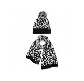 Skullies & Beanies Womens Knit Leopard Print Faux Fur Pom and Cuff Beanies and Scarves - A Leopard Print Hat & Scarf - Black ...