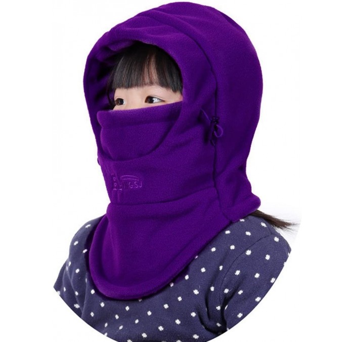Skullies & Beanies Children's Winter Windproof Cap Thick Warm Face Cover Adjustable Ski Hat - Dark Purple - C9186QH2G9G $10.34