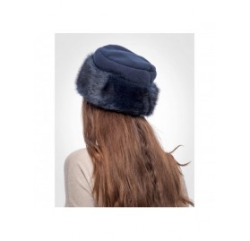 Bomber Hats Faux Fur Trimmed Winter Hat for Women - Classy Russian Hat with Fleece - Navy Blue - Navy Blue Rabbit - CT192L987...