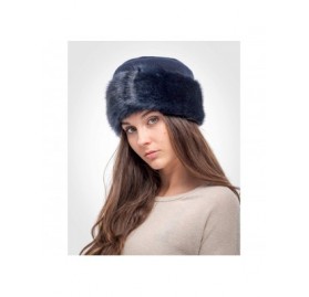 Bomber Hats Faux Fur Trimmed Winter Hat for Women - Classy Russian Hat with Fleece - Navy Blue - Navy Blue Rabbit - CT192L987...