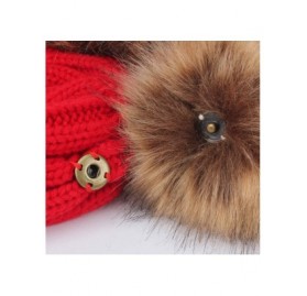 Skullies & Beanies Winter Women's Winter Knit Wool Beanie Hat with Double Faux Fur Pom Pom Ears - Red - CF18I39E3D6 $16.04