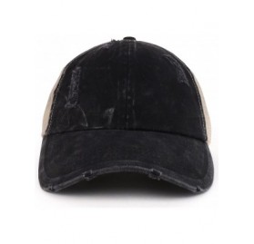 Baseball Caps Ladies Ponytails Unstructured Distressed Mesh Back Trucker Cap - Black - CR18D93TRK6 $15.84