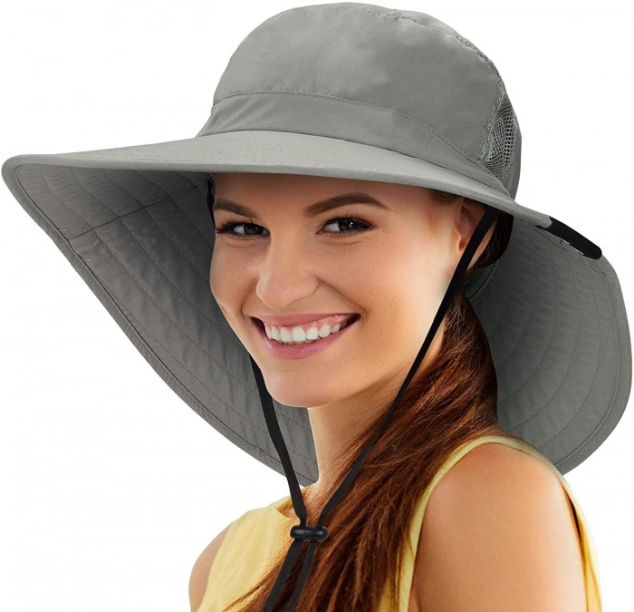 Sun Hats Sun Hat Wide Brim Fishing Boonie Cap Safari Hat for Women Hiking - Grey - CR18TXAA4KQ $30.56