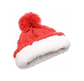 Skullies & Beanies Women's Thick Oversized Cable Knitted Fleece Lined Pom Pom Beanie Hat with Hair Tie. - Coral - C012JOJOTK1...