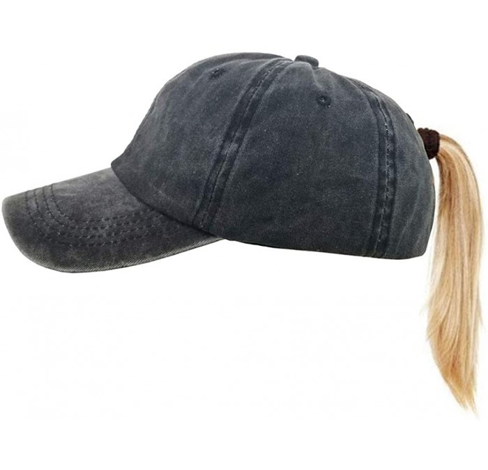 Baseball Caps Washed Ponytail Hats Pony Tail Caps Baseball for Women - Black - CI18II2IKZT $27.04
