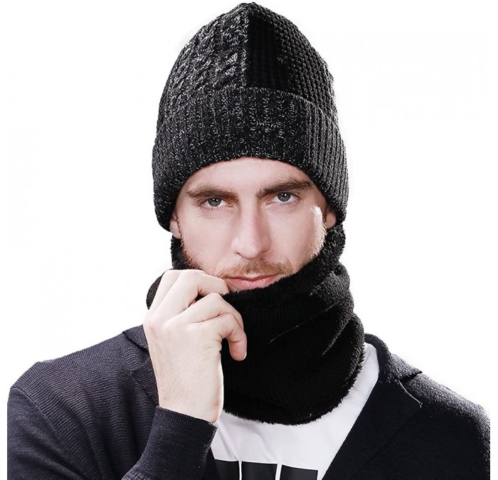 Skullies & Beanies Wool Visor Beanie for Men Winter Knit Hat Scarf Sets Neck Mask - 16201black - CE18IL9R03A $28.46