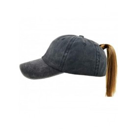 Baseball Caps Washed Ponytail Hats Pony Tail Caps Baseball for Women - Black - CI18II2IKZT $9.75