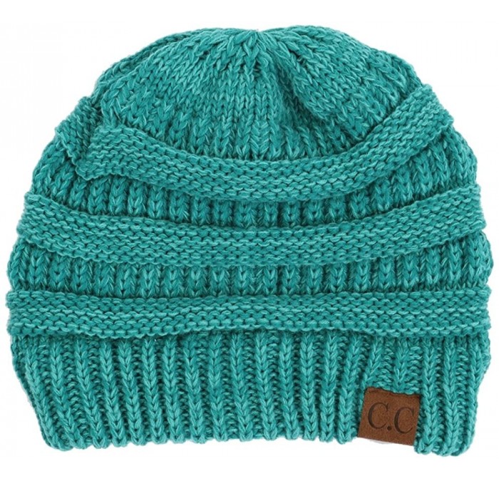 Skullies & Beanies Trendy Warm Chunky Soft Marled Cable Knit Slouchy Beanie - Teal (15) - CW125MC6SQR $22.00